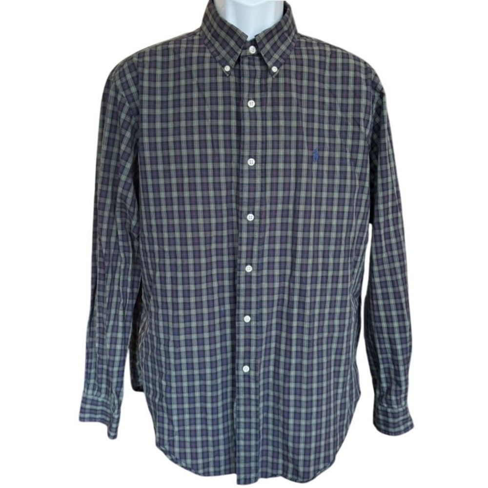 Ralph Lauren Classic Fit Button Down Sz L Green Blue Plaid Classic Casual Office
